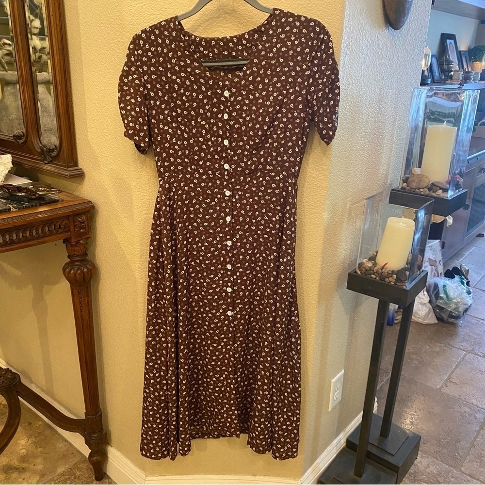 SHEIN Women Brown White Floral Button-Down Maxi Boho Dress Size Small